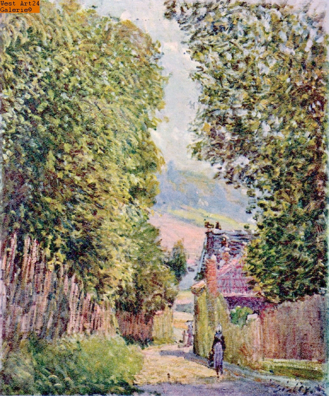 Straße in Louveciennes im Schnee nach Sisley Gemäldeimitation